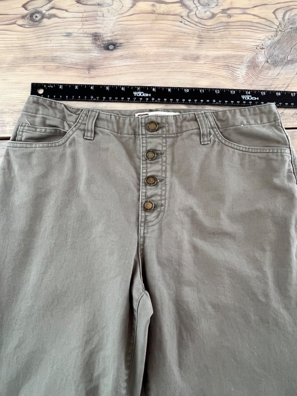 Faded Glory Vtg 90s High Rise Pants Womens 10 Olive Green Button Fly 100% Cotton - Picture 5 of 8